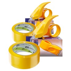 Shin Hung 封箱膠帶 50M 透明 +黃色 高級切割器, 2套