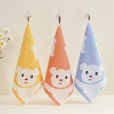 BBOO 대나무 순면 고리수건 3종 세트, 옐로우 + 오렌지 + 블루, 1세트