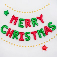 PartyPang MERRY CHRISTMAS銀箔氣球組, 紅色 綠色, 2組