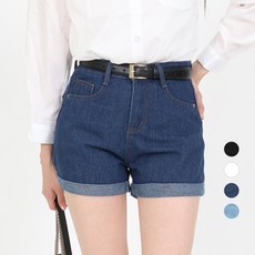 Elsso 女款夏季日常反摺腰帶牛仔短褲