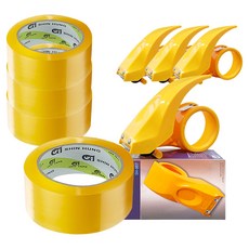 신흥테이프 박스테이프 50M 투명 +황색 고급커터기, 4세트