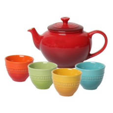 LE CREUSET 多色茶具套組, 茶壺 + 茶杯 4個, 1組, 混和顏色