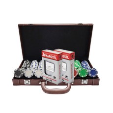 籌碼箱+JPNA撲克 2入+籌碼 300入組, 棕色（盒），隨機發貨（方片）