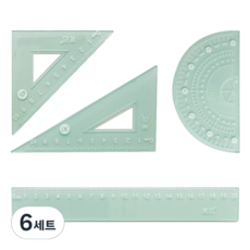 粉彩尺 + 三角尺 + 量角器套組, 6套, 綠色