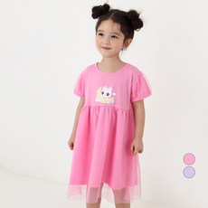 프리미에팜 여아용 위시캣 망사 샤 레이스 5부 원피스