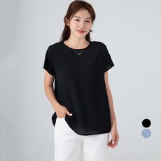 CARET 女款大尺碼人造絲圓領短袖上衣