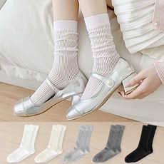 Doobalro 女用韓國製透膚羅紋長襪 5雙