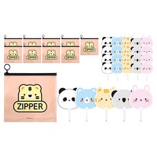 動物朋友風扇 5p + 動物拉鍊袋中 2p 套裝, 杏色(拉鍊袋)，隨機發貨(扇形), 5套