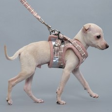Dog-i 寵物格紋反光胸背帶組, 粉色, 1組