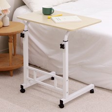 코멧 베이직 이동식 높이조절 600 사이드 테이블, 화이트 + 우드