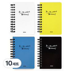 misoro 左翻筆記本4種套組, 白色, 黃色, 天空藍, 黑色, 10套
