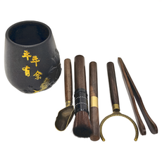 BOACUP 茶道六君子 黑陶 年年有餘 5件組, 1組, 黑色 + 棕色 + 金色