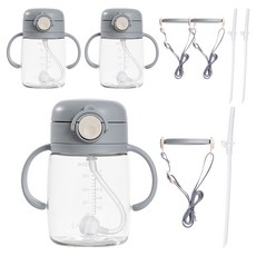 LALABY Plus雙柄按壓式吸管杯附背帶替換吸管組, 灰色, 3組, 220ml