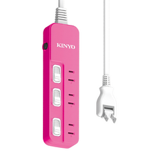 Kinyo 3開3插安全延長線 6呎 NSD233-6, 182.8cm, 粉色, 1入