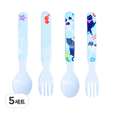 진저 유아 스푼포크세트 소, 인어공주 + 고양이, 5세트, 숟가락 2종 + 포크 2종