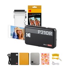 KODAK 柯達 Mini 2 復古相片印表機 P210R + 墨水匣 + 配件套組, 黑色