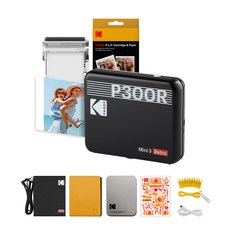 KODAK 柯達 Mini 3復古照片打印機 P300R+墨匣+配件組, 黑色, P300R