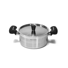 Kitchen-Art Retro IH感應爐適用雙耳430不鏽鋼湯鍋, 18cm, 銀色 黑色, 1組