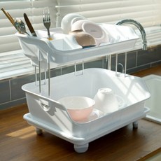 立式雙層餐具瀝水架, 白色