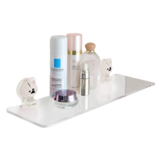 Lassley MAGIC 彩色強力吸盤長型置物架, 承重8KG, 壓克力板16 x 50cm/吸盤10 x 6cm, 白色, 1層