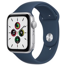 Apple 애플워치 SE, 44mm, GPS, 알루미늄, 실버 / 어비스 블루 스포츠 밴드