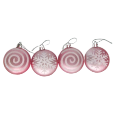 霧面扁球吊飾 Set 帶有螺旋和雪花圖案, 豆沙粉, 1組