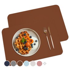 SOYMIX 四季方形北歐防水皮革餐墊 2入, 駝色, 40 x 30 cm