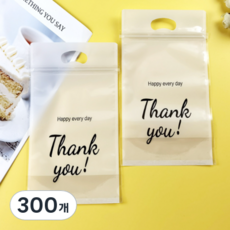 더깔끔 귀여운 손잡이 지퍼백 포장 봉투, THANK YOU, 300개