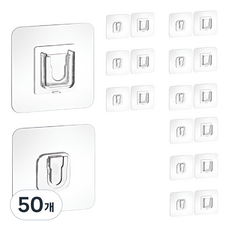 리빙홈디테일 무타공 접착식 다용도 만능 홀더 걸이 후크 LHD-033, 투명, 50개