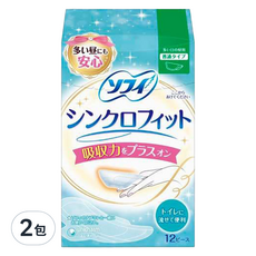 SOFY 蘇菲 日本原裝進口 Synchro Fit 強吸收可沖式護墊 日用量多 需搭配衛生棉使用, 日用型, 12片, 2包