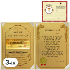 럭키심볼 어버이날 엄마의 가치 100억 감사장 세트 + 전자파차단 스티커, 3세트, 존경하는 엄마 상