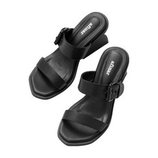 afinar 雙帶扣環穆勒拖鞋 鞋跟5cm, 23cm, 黑色