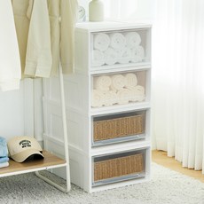 코멧 국내생산 폭 넓은 클리어 시스템 수납장 와이드서랍, 화이트, 4개