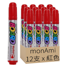 Monami B型白板筆, 紅色, 12支