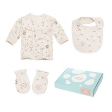 withorganic 嬰兒圓點印花包肚衣+圍兜+手套 3件組