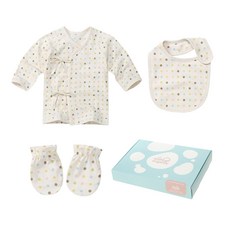 withorganic 嬰兒圓點印花包肚衣+圍兜+手套 3件組