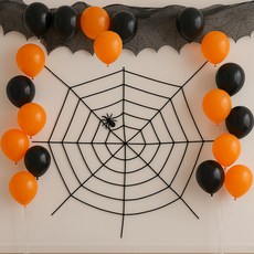 PARTYSHOW 萬聖節大型裝飾布 + 新款粗蜘蛛網套組, 黑色(蜘蛛網), 橘色, 黑色(氣球), 1套