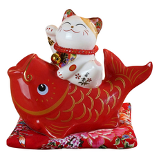 MODACore 摩達客 春節開運招財 年年有魚躍龍門招財貓 含坐墊, 紅色