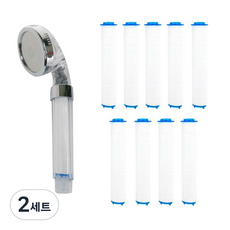 수텔라 와이드 3단계 정수 필터 샤워기 + 필터 10p 세트, 2개, 실버