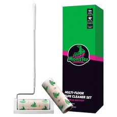 Monster Gel 地板用滾筒除塵黏毛器 可調節長度長手柄 + 收納架 + 補充包2入組, 1套