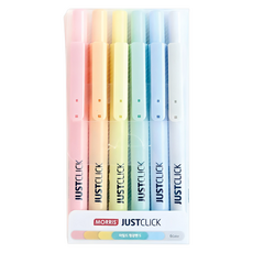 MORRIS JUSTCLICK S MILD 按壓式柔色螢光筆 6色組, 黃色、橙色、粉色、薄荷色、海軍藍、灰色, 6件