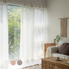 Clemence 陽光下更顯美麗的彩色聚酯亞麻窗簾, 象牙白