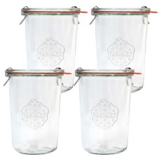 WECK Mold 743 玻璃罐 850ml 4入組 (含玻璃蓋x4 橡膠圈x4 不鏽鋼夾x8), 1組