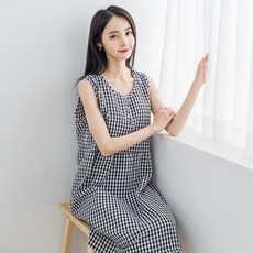 A-ONE 女性涼感壓紋無袖連身睡裙