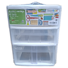 SHUTER 樹德 魔法收納力A4玲瓏盒 PC-2412, 3層, 白櫃透明抽, 1個