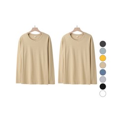 엘쏘 여성용 통기성 솔리드 30수 코튼 긴팔 티셔츠 2p