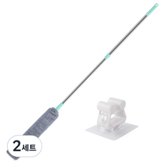 MONACO OLIVE 可調節長度縫隙除塵超薄彎曲拖把 + 易掛架套組, 薄荷(彎曲拖把), 2套