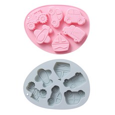 6格矽膠交通工具造型模具 2入, 1套, 藍色, 粉色