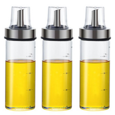 ROMEO 耐熱玻璃不鏽鋼直式瓶蓋油瓶調味瓶 3入 + 貼紙, 1套