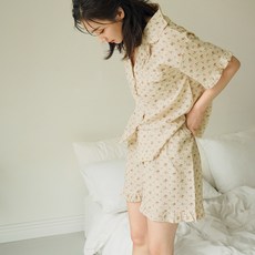 PALAN 女款復古花朵荷葉邊睡衣上下套裝